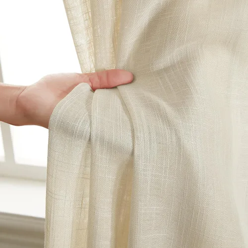 Miniatura 5 de HLC.ME - Cortinas de lino sintético con textura semitransparentes que mantienen la privacidad y filtran la luz, con ojales, cortas y de tela delgada