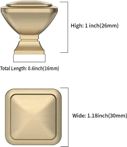 Miniatura 3 de 9BUILD Paquete de 6 pomos de latón cepillado de 1.2 pulgadas para gabinetes, pomos dorados para cajones, perillas cuadradas para gabinetes