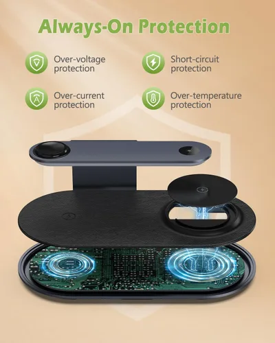 Miniatura 5 de KeeKit Cargador inalámbrico, estación de carga inalámbrica 4 en 1 con luz nocturna de atenuación, base de carga rápida para iPhone, iWatch, AirPods