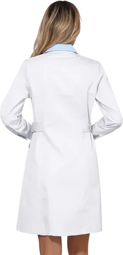 Miniatura 3 de Yeahdor Abrigo de laboratorio profesional para mujer, solapa, manga larga, médico, enfermera, uniforme de estudiante, ropa de trabajo