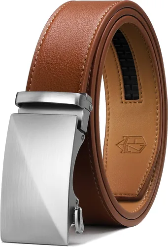 Zitahli Cinturón para hombre, vestido de cinturón de trinquete con cuero de primera calidad de 1 38 pulgadas, cinturón deslizante con hebilla