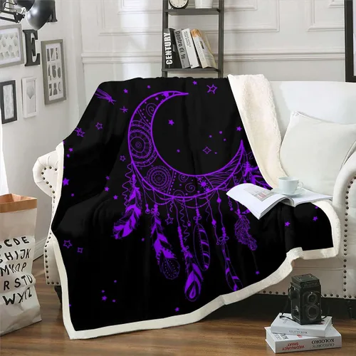 Manta de sherpa con atrapasueños bohemios, decoración de atrapasueños de luna, manta de forro polar para niños y niñas, manta de felpa con patrón de