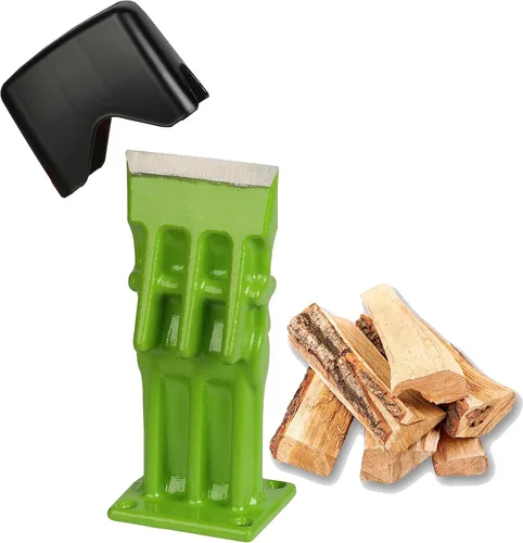 SPEED FORCE Divisor de madera manual para leña, divisor de troncos portátil, cabeza de punta de cuña, sin hacha, 3 pulgadas, verde con cubierta