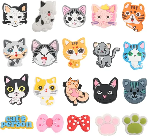 Miniatura 6 de Dijes de decoración de zapatos de gatos, 20 piezas de lindos dijes de animales y gatos para zapatos de mascotas, paquete para sandalias de pulsera