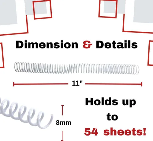 Miniatura 2 de Bobinas de encuadernación en espiral de plástico blanco 5/16" (8 mm), capacidad de 54 hojas, cantidad 100