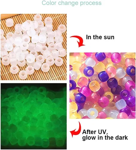 Miniatura 2 de Miraclekoo 1000 pcs UV abalorio Multi cambia de color uv reactivo abalorio Pony de plástico, brilla en la oscuridad, divertido para hacer/pulseras