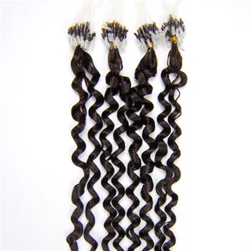 Miniatura 2 de Micro Link - Extensiones de cabello rizado con micro anillo, punta de bucle, cabello humano Remy real, color marrón oscuro, 20 pulgadas, 100 s #02