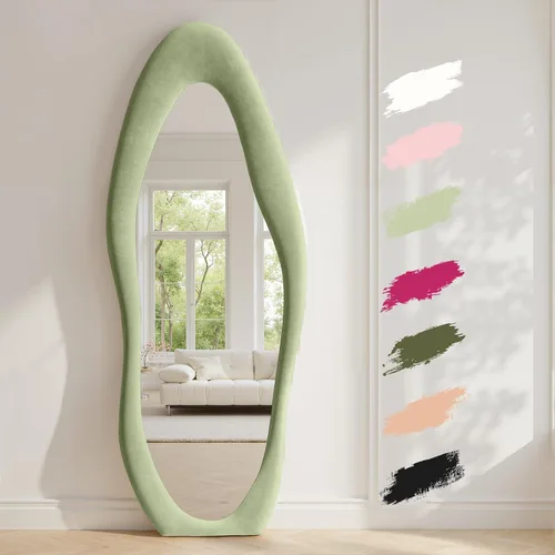 Miniatura 20 de Anpark Espejo de Cuerpo Completo 63"x24" Espejo de Piso de Cuerpo Completo Irregular Montado en Pared con Soporte Marco Envuelto en Franela Negra