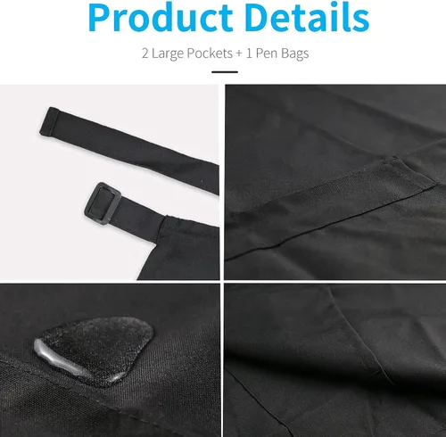 Miniatura 3 de Delantal ajustable con peto, impermeable, con 2 bolsillos, correa para el cuello y corbata extra larga, delantales de cocina unisex