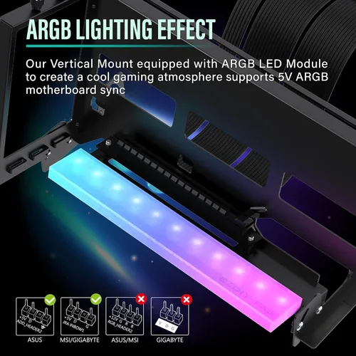 Miniatura 3 de EZDIY-FAB Soporte de montaje de GPU PCIe 4.0 con módulo LED ARGB, ajuste multiángulo con cable elevador, compatible con RTX4090, 4080, 4070ti