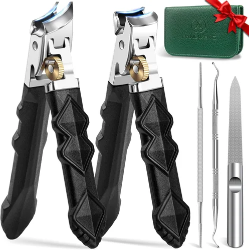 Cortaúñas resistentes para uñas gruesas, 5 piezas con estuche de cuero | Toe Nail Clippers for Thick Nails for Seniors | Long Handled Nail clippers