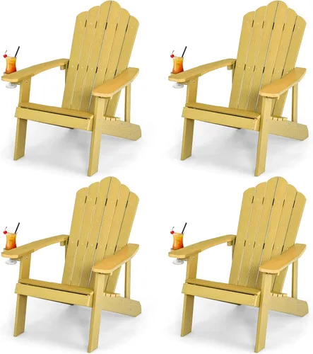 Miniatura 16 de Giantex Silla Adirondack para exteriores, sillas de patio de gran tamaño con portavasos oculto, veta de madera realista, capacidad de peso de 380