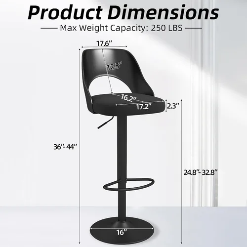 Miniatura 2 de civama Juego de 2 taburetes de bar para encimera de cocina, altura del asiento ajustable de 25 a 33 pulgadas, sillas de isla giratorias tapizadas