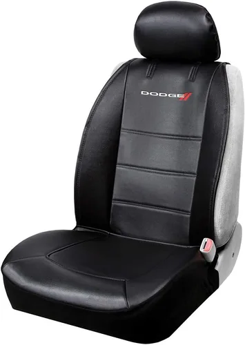 Plasticolor 008595R01 Dodge Logo - Funda de asiento universal de 3 piezas sin laterales con reposacabezas para automóvil, camión o SUV, color negro