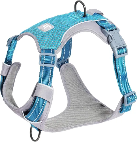 Miniatura 8 de Huntboo Arnés para perro sin tirones, chaleco totalmente reflectante con 2 clips para correa, sin estrangulamiento, ajustable, transpirable y Negro
