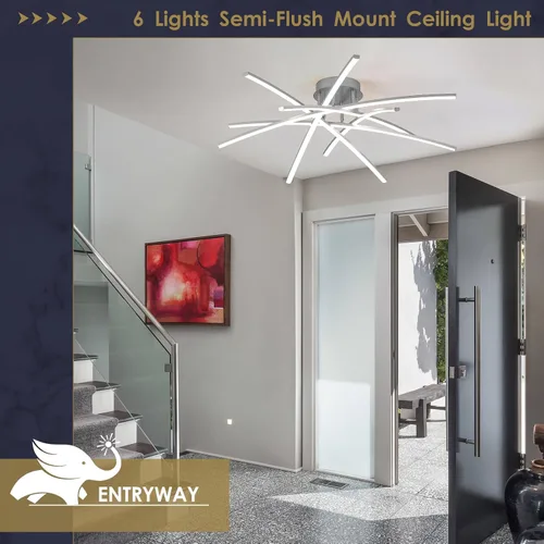Miniatura 5 de Lámpara de Techo Semiempotrada, Candelabro LED Regulable de 32.8" Luminaria de Techo Moderna Regulable con Control Remoto de 6 Luces para Sala