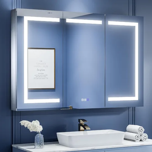 Miniatura 23 de ExBrite Botiquín de baño con iluminación LED con espejo, 24 x 30 pulgadas, empotrado o montaje en superficie, antivaho, atenuación continua, ajuste
