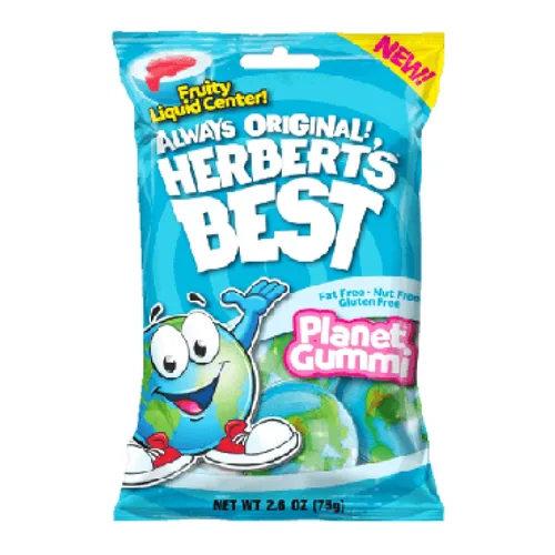 Herbert's Best Planet Gummi, caramelo de gomita de centro líquido, bolsa de 2.6 onzas | Golosinas envueltas individualmente