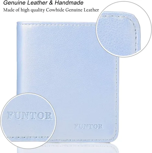 Miniatura 5 de Funtor Cartera de cuero para mujer, pequeña y compacta, con bolsillo doble, bloqueo RFID, para mujer