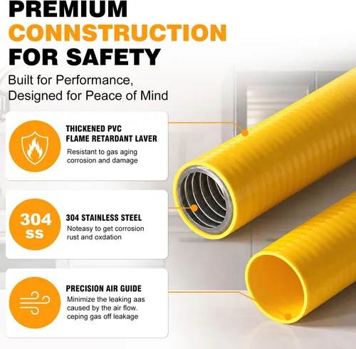 Miniatura 4 de 17ft 1/2'' CSST Gas Line Flexible Gas Line 1/2 Pipe with 2 Male Fittings Corrugated Stainless Steel Tubing for Natural Gas Propane