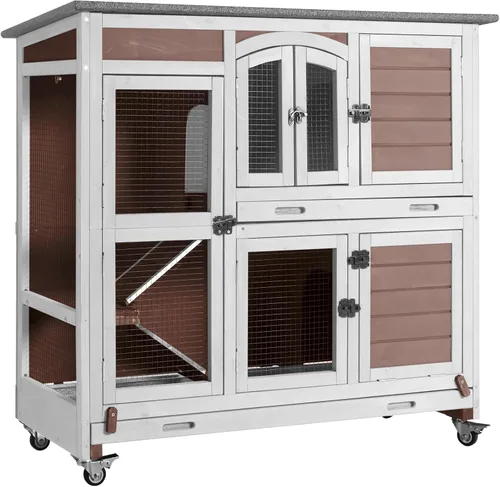 Miniatura 12 de Aivituvin - Conejera de dos pisos con ruedas para conejos, jaula para conejos de interior y exterior con 2 bandejas profundas sin fugas