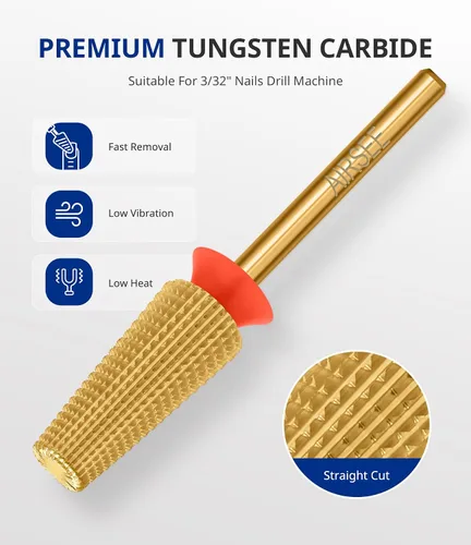 Miniatura 3 de AIRSEE Broca de carburo de tungsteno 5 en 1 para uñas acrílicas, lima eléctrica Efile, punta de cabeza para manicura, pulido rápido, quitar gel, Oro