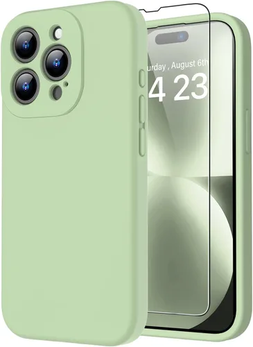 Miniatura 13 de bicol Funda para iPhone 15 Pro con protector de pantalla, protección mejorada del lente de la cámara, funda protectora de silicona líquida suave