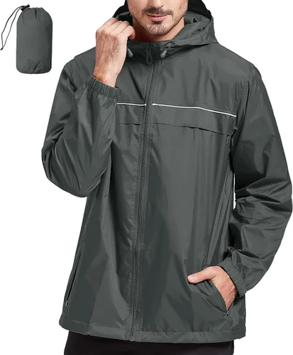 Miniatura 13 de SWISSWELL Chaqueta impermeable para hombre, rompevientos, ligera con capucha para uso diario casual