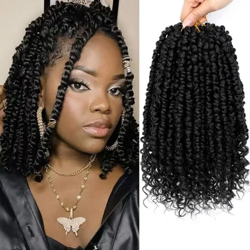 Miniatura 8 de 9 paquetes de cabello pretrenzado Passion Twist de 10 pulgadas, cabello de ganchillo Passion Twist con ombre marrón, trenzas de ganchillo bohemio