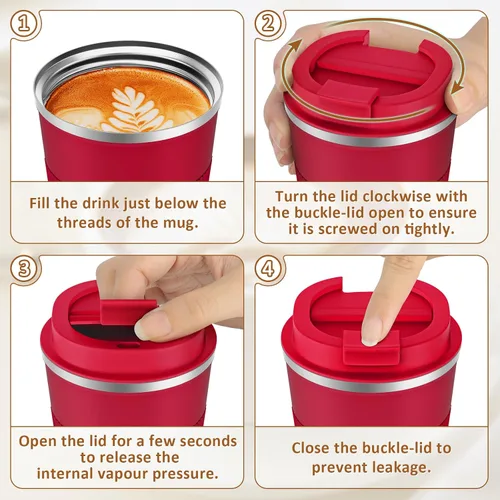 Miniatura 7 de KETIEE Taza de Café de Viaje a Prueba de Derrames 12oz, Taza de Viaje Aislada para Llevar, Taza de Café Reutilizable con Tapa Sellada, Vaso de Acero