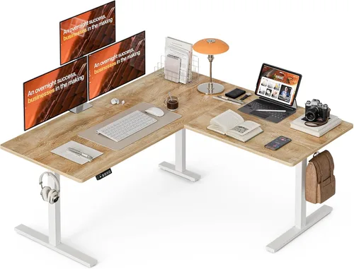 Miniatura 10 de Grandder 63 x 55 Pulgadas Escritorio en Forma de L, Escritorio Eléctrico Ajustable en Altura, Mesa de Esquina para Sentarse y Pararse, Mesa de Negro