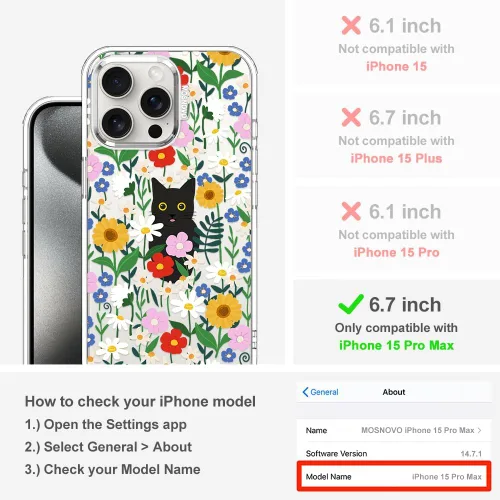 Miniatura 2 de MOSNOVO - Funda para iPhone 15 Pro Max, protección Buffertech contra caídas de grado militar (6.6 pies), antidesprendimiento, poliuretano