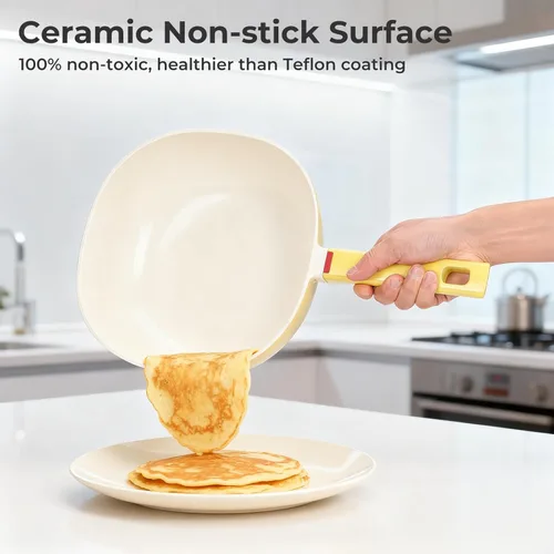 Miniatura 4 de Sartén antiadherente de cerámica de 9.8 pulgadas (3.2 QT) con tapa, sartenes de aluminio fundido para freír en profundidad, sartén de fondo plano