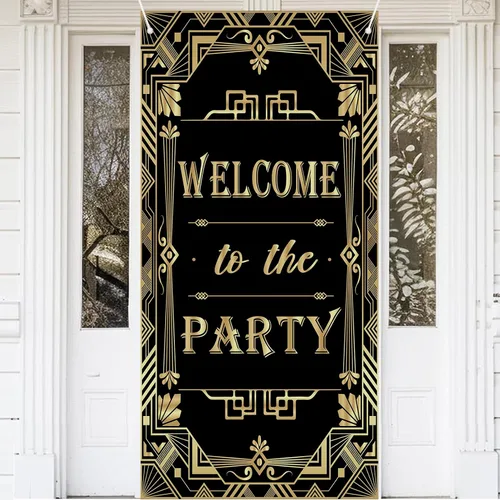 Miniatura 6 de Decoración de pancarta de bienvenida a la fiesta: decoraciones de fiesta temática de Gatsby de los años 20 – Cubierta de puerta estilo jazz