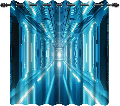 Miniatura 9 de Renaiss Cortinas para ventana del espacio exterior, paso interior de la estación espacial, corredor de ciencia ficción futurista, vista