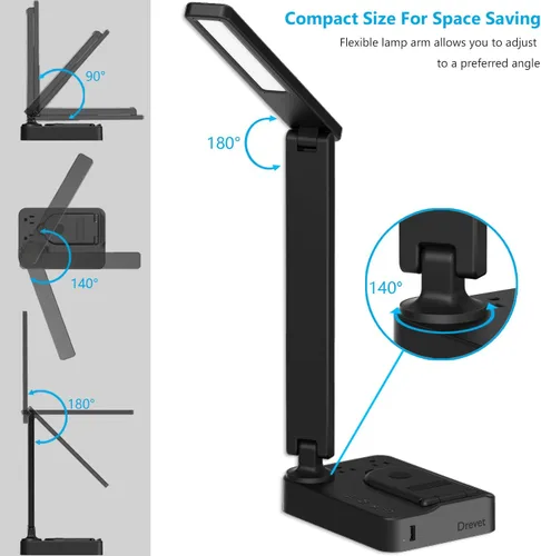 Miniatura 4 de Drevet Lámpara de escritorio LED con cargador inalámbrico, luz de mesa de escritorio con puerto de carga USB y 2 tomas de corriente, 3 modos
