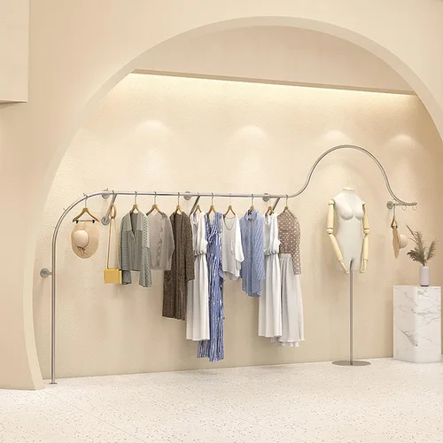 Miniatura 6 de Perchero Boutique Display rack, Tienda de ropa Muebles de exhibición montado en la pared Perchero colgante de ropa, Sistema de estantes de ropa