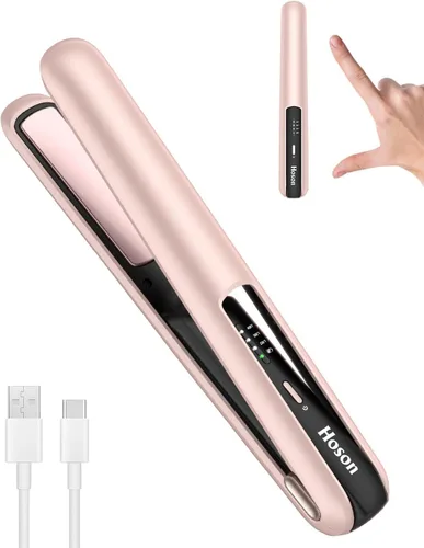 Miniatura 8 de Plancha de pelo inalámbrica, mini plancha plana portátil de viaje para flequillo, pelo corto, rizador recargable y rizador 2 en 1, negro