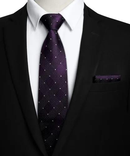 Miniatura 196 de HISDERN Conjunto de corbata a cuadros a cuadros pañuelo tejido clásico formal para hombre corbata y bolsillo cuadrado