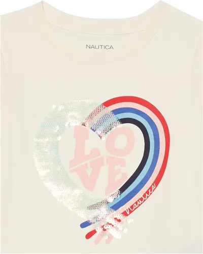 Miniatura 3 de Nautica Camiseta de manga corta para niña con diseño de lentejuelas abatibles, camiseta de algodón con interior sin etiqueta