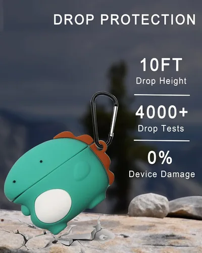 Miniatura 4 de [Paquete de 2] Funda de dinosaurio lindo para AirPods 3 2021, silicona de animales de dibujos animados 3D para AirPods de tercera generación, bonita