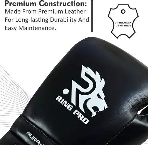 Miniatura 7 de Aura 100 Guantes de Boxeo de Cuero de Grano Completo con Cordones para Hombres y Mujeres, para Entrenamiento, Sparring, Muay Thai, Kickboxing, Saco