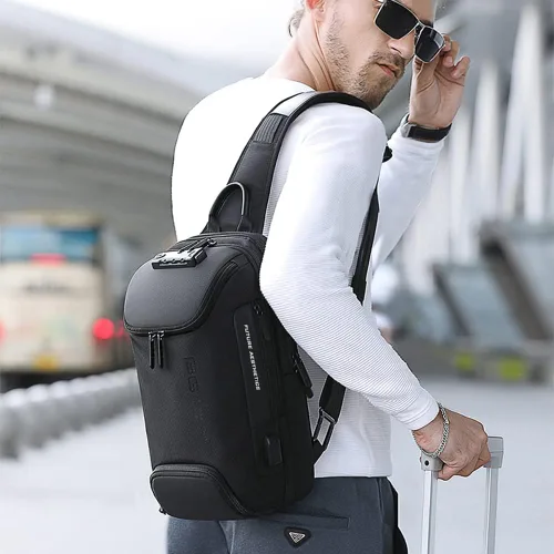 Miniatura 7 de Mochila tipo bandolera para hombre, bolsa de hombro impermeable con puerto USB
