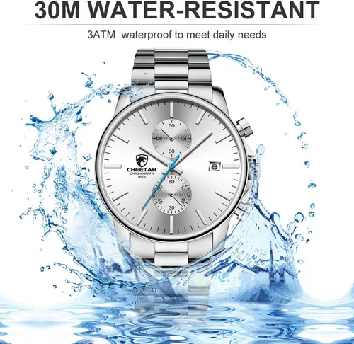 Miniatura 5 de Golden Hour Fashion Business Relojes para hombre con cronógrafo, a prueba de agua, de acero inoxidable, reloj de cuarzo con fecha automática