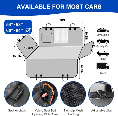 Miniatura 4 de Funda de asiento de coche para perro 600D a prueba de arañazos, antideslizante, duradera, impermeable, fundas de asiento trasero para mascotas