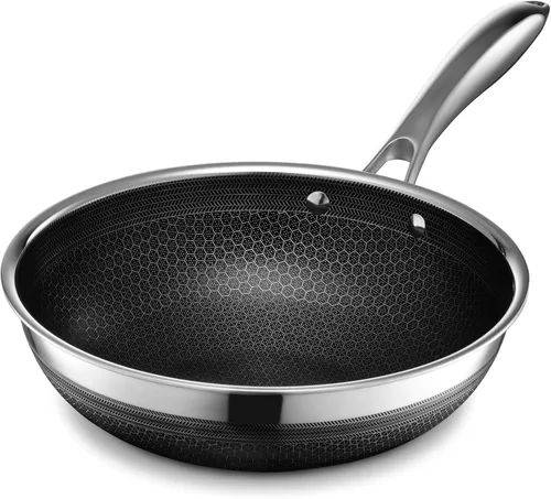 HexClad Wok híbrido antiadherente de 10 pulgadas, mango que se mantiene fresco, apto para lavavajillas, apto para horno hasta 900 °F, listo para