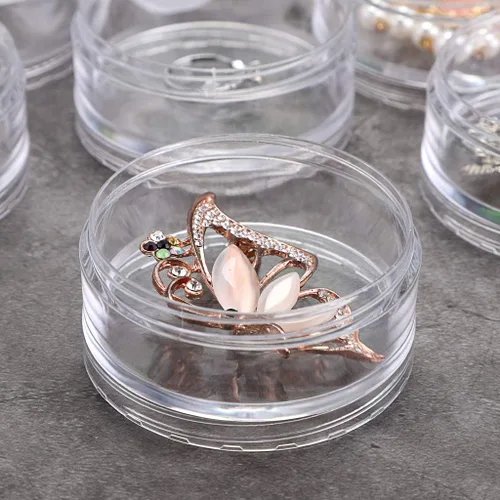 Miniatura 7 de Hipiwe Paquete de 2 tarros redondos de plástico transparente con 5 ranuras, organizador de accesorios para manualidades, caja organizadora de joyas