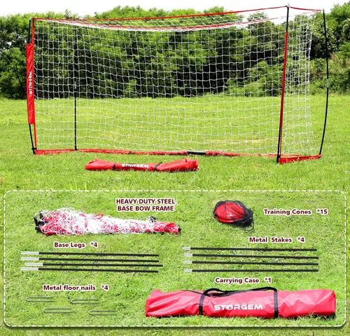 Miniatura 8 de Storgem Portería de Fútbol, Red de Fútbol, Porterías de Fútbol para Patio Trasero, con Marco de Lazo, Base Metálica Plegable y 15 Conos