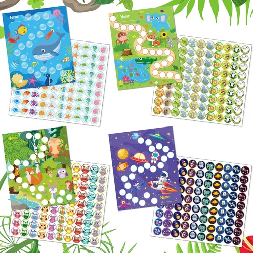 Miniatura 3 de 100 piezas de tablas adhesivas para incentivos de niños, tabla de recompensas para el comportamiento de niños en 4 diseños con 2160 mini calcomanías