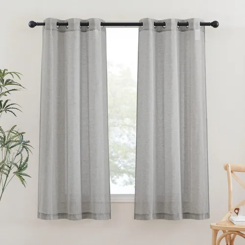 Miniatura 38 de NICETOWN Cortinas de lino traslúcidas con textura de lino de 84 pulgadas de largo, con ojales semitraslúcidos, tratamientos de ventana, privacidad